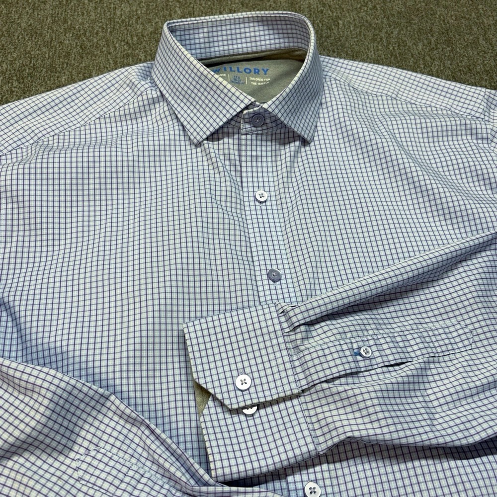 Twillory Shirt Mens 17.5 36-37 Tailored‎ Fit Plaid Performance Button Up Coolmax